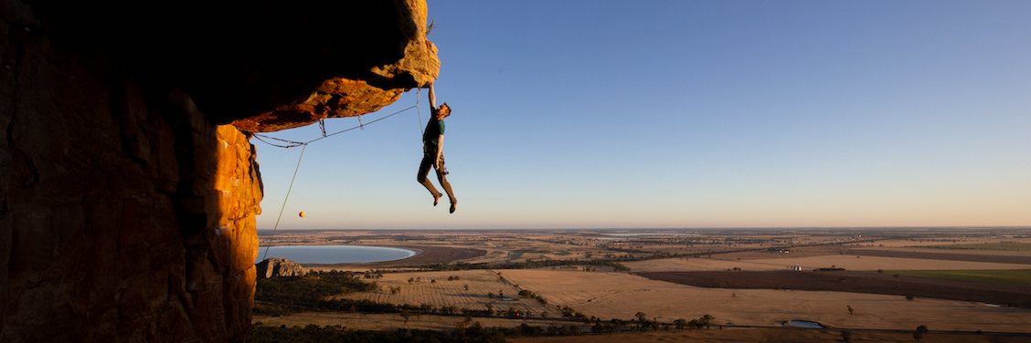 Bodin Pollard in the dawn light on Kachoong at Mount Arapiles, December 2022. Photo: Andrew Connolly